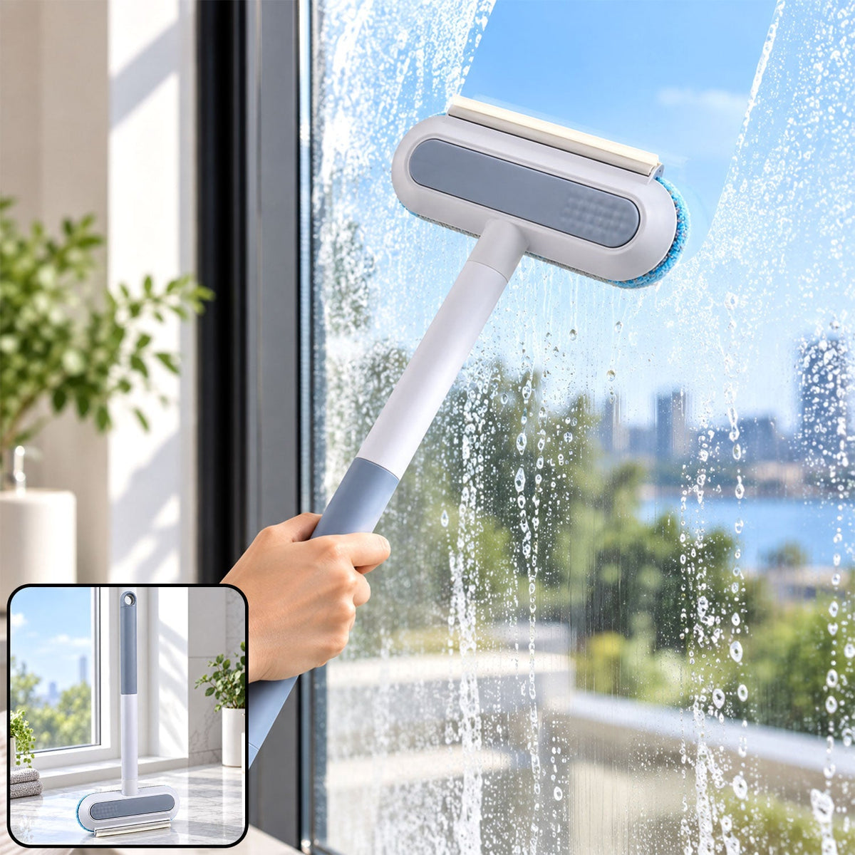 Multifunctional Window Cleaning Brush With Wiper Edge And Detail Brush (1 Pc)