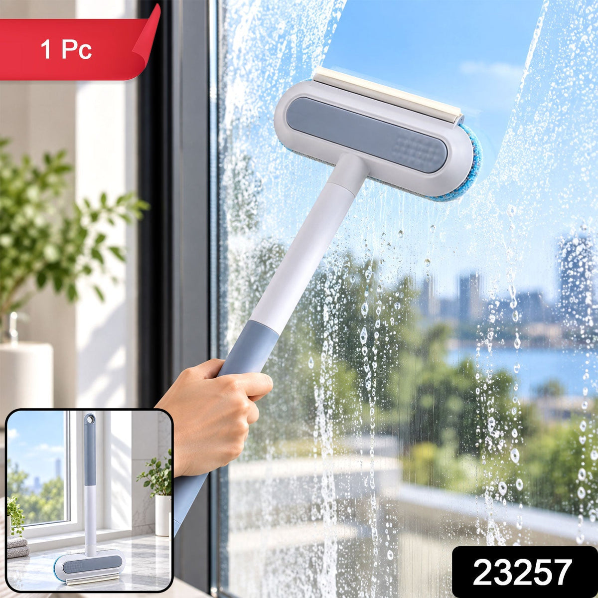 Multifunctional Window Cleaning Brush With Wiper Edge And Detail Brush (1 Pc)